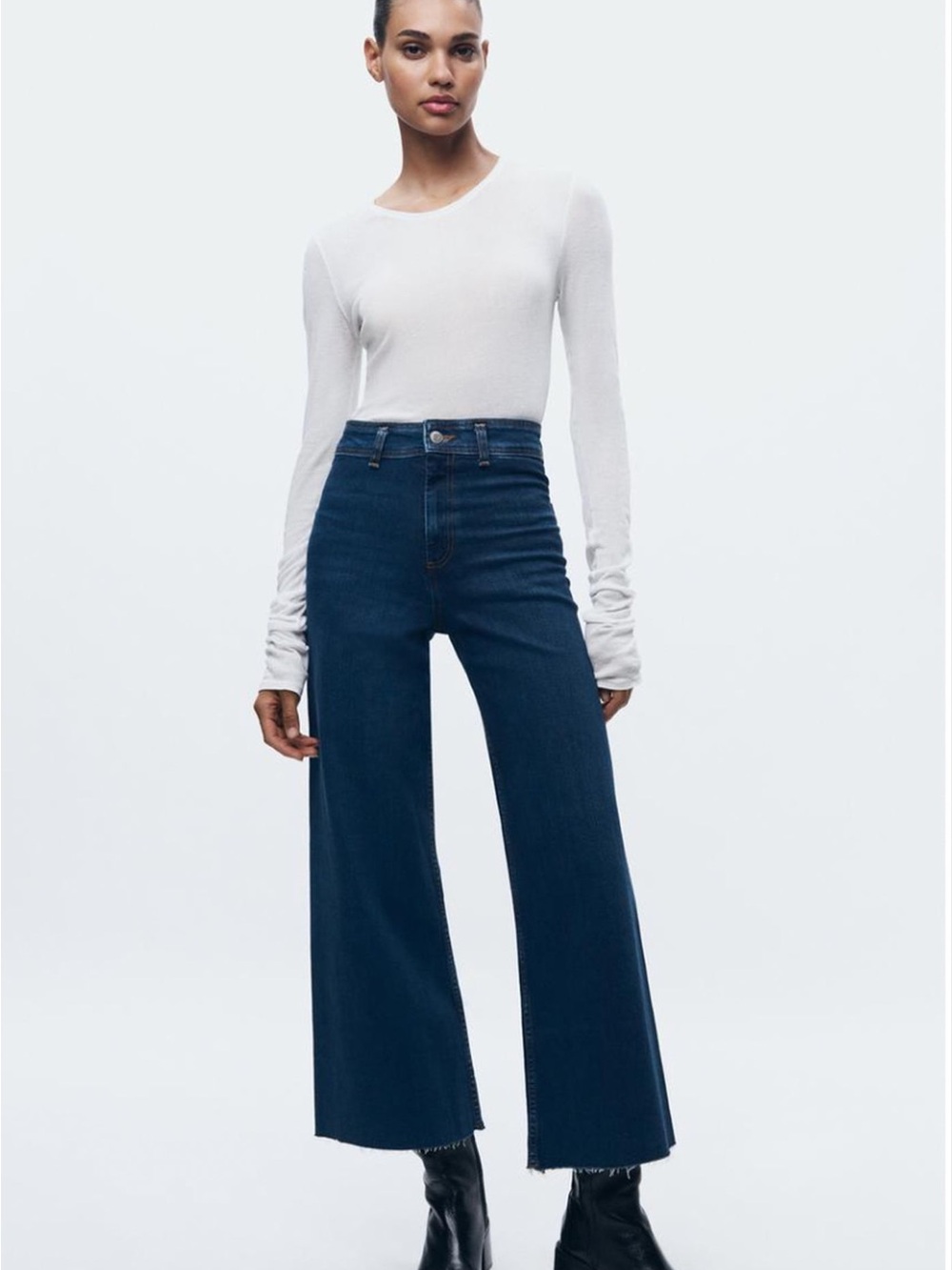 Zara Mariner High-Waist Wide-Leg Dark Blue Jeans